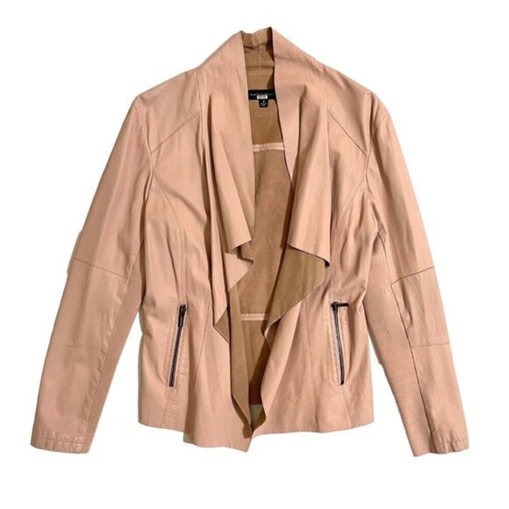 Slate & Willow Pink Leather Jacket Drape Open Front Blush Pink SZ M